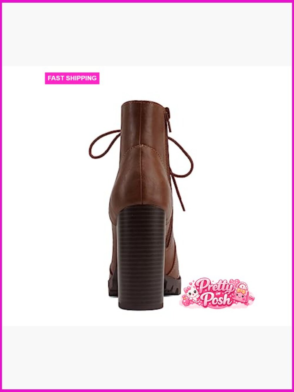 Fashion Lace Up Military Inspired Ankle Boot with Stacked Heel and Side Zipper - Picture 2 of 4